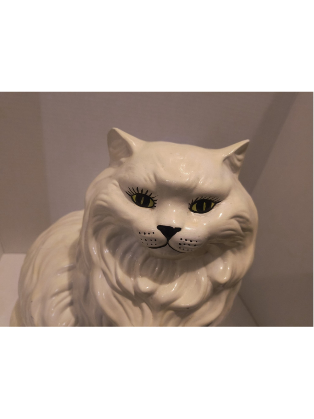 Vintage Ceramic White Persian Cat Statue Mid Century Longhair Figurine